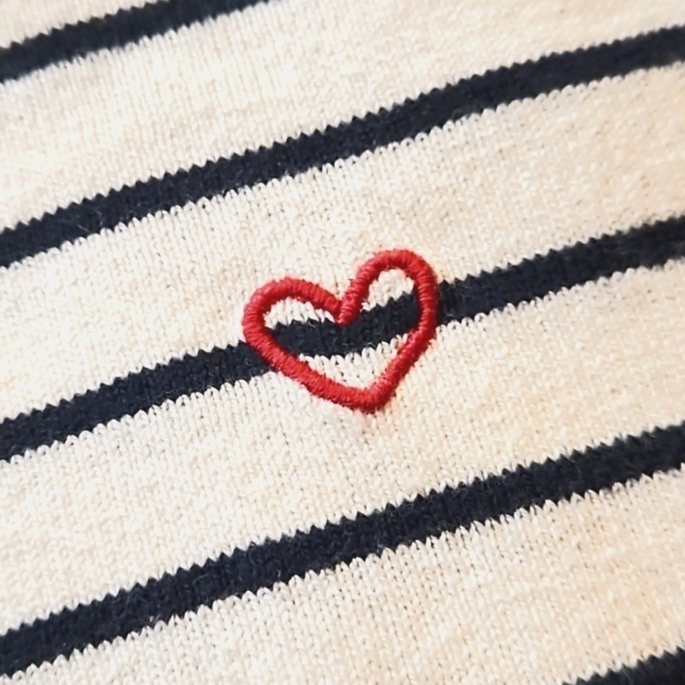 NEW! LOFT Cotton Blend Striped Embroidered Heart Knit Sweater Top. - Picture 4 of 7